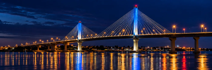 Cable Bridge over the Columbia River at night near Pasco, Washington